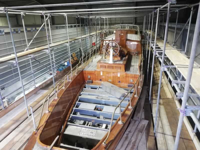 Scaffold Access over Wooden Boat for Restoration, Henley-on-Thames